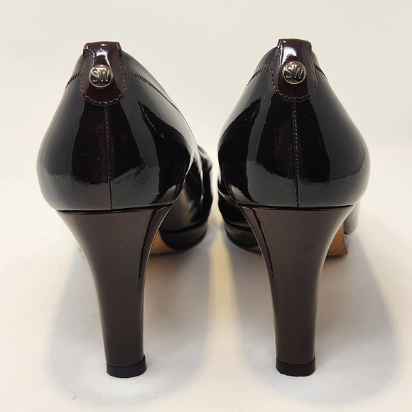 Stuart Weitzman Brown Ombre Patent Leather Peep Toe Pumps Heels Womens 8.5 M - Picture 7 of 11